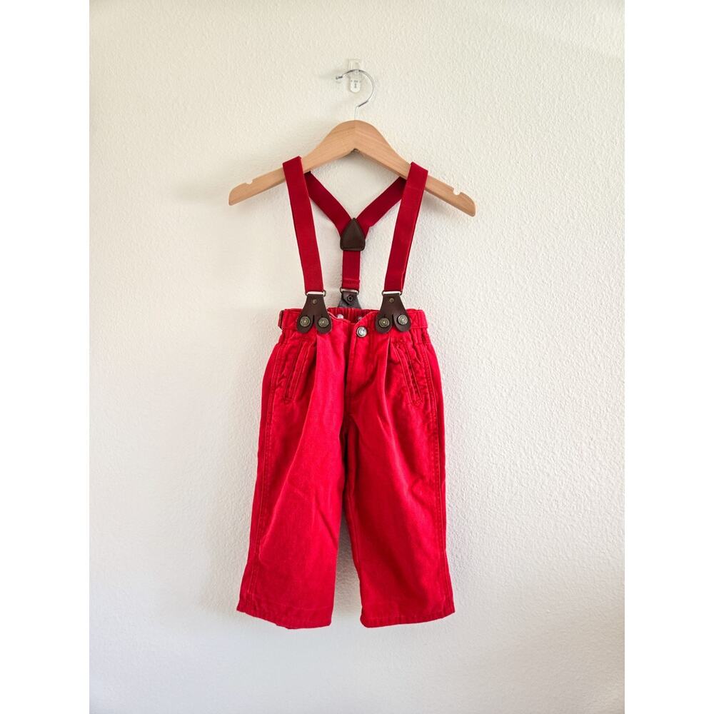 12m Vintage Children's Place Red Pants With Removable Suspenders